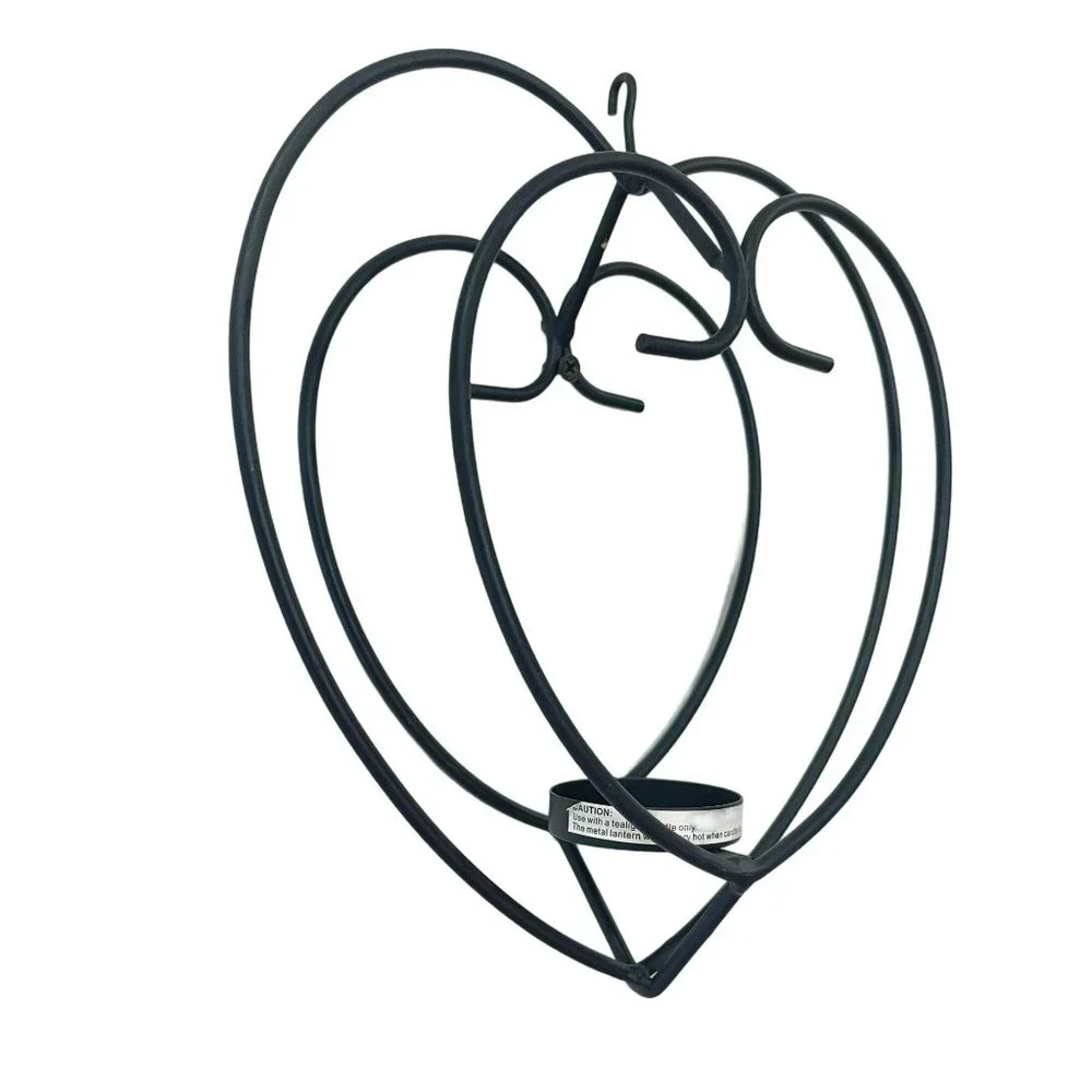 Black Rustic Wrought Iron Heart Shaped Candle Holder For Tealight Candle‎